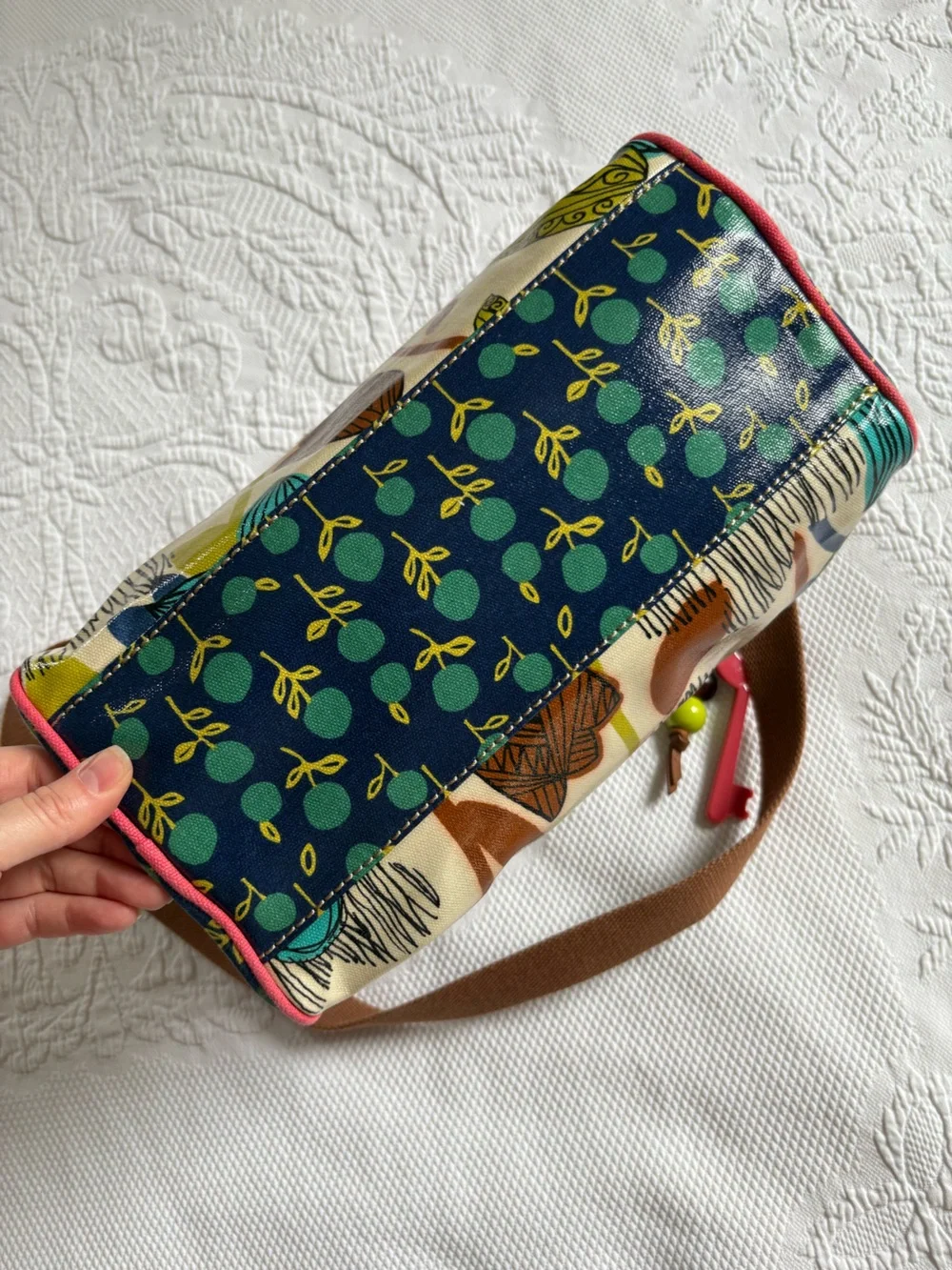 Fossil Key-Per mod floral handbag satchel shoulder bag coated canvas retro